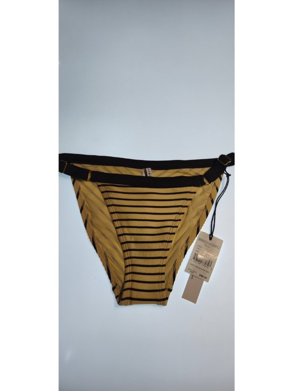 Robin Piccone Parker Bikini Bottom M Ecru Black Striped Ribbed Adjustable Sides